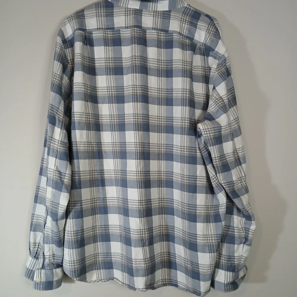 J Crew Button Up Plaid Long Sleeve Flannel Slim Men's Size XL Blue Cotton‎ AA017